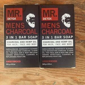 MR. DETOX Mens 3 in 1 Bar Soap Charcoal & Tea Tree Oil Hair Face Body 8.8oz NEW